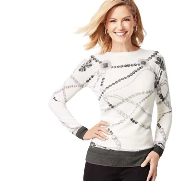 Talbots Merino Wool jewel print sweater size small petite - Picture 1 of 16